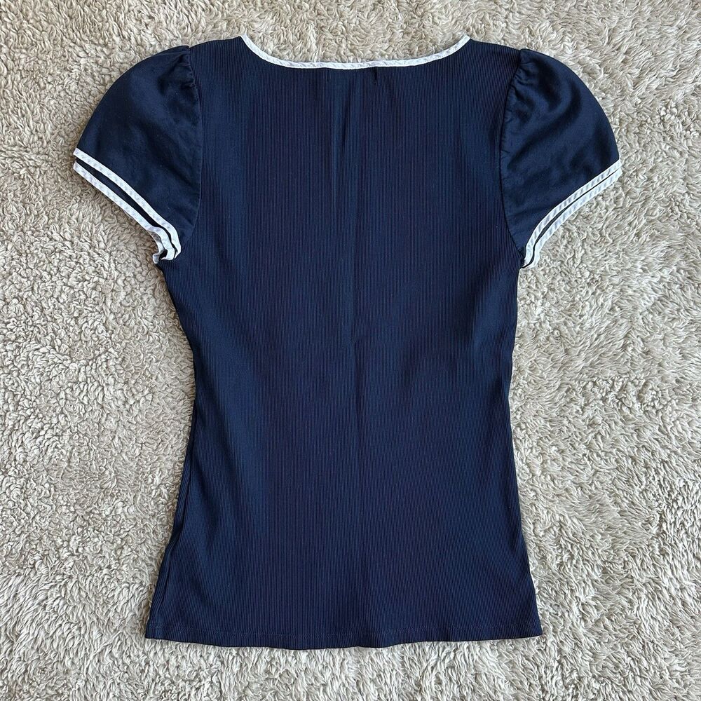 Lauren Ralph Lauren Cap Sleeve Top Womens L Ribbed Knit Nautical Preppy Shirt - Picture 5 of 11
